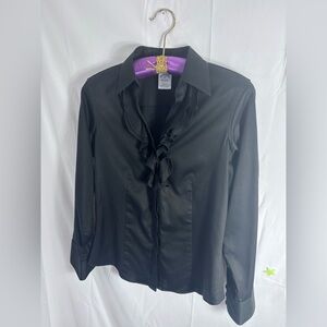 Y2K Black Ruffle Collar Romantic Goth Button Down Blouse Women’s Size M